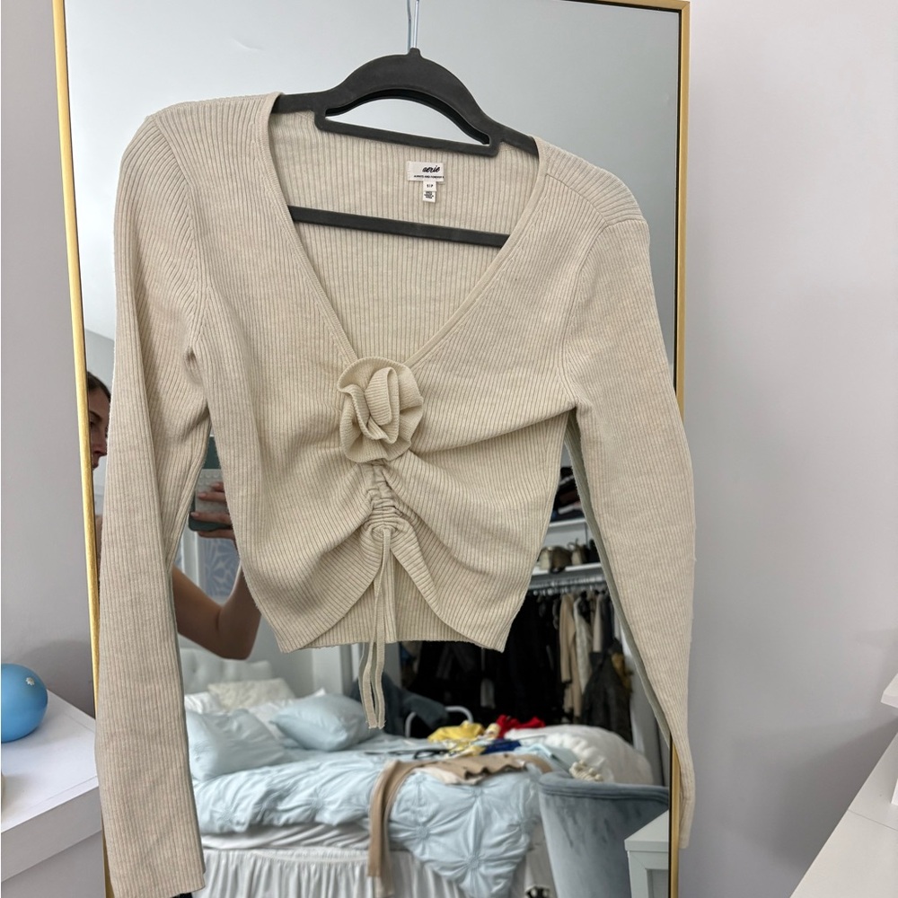 Aerie Cream Ribbed Knit Top